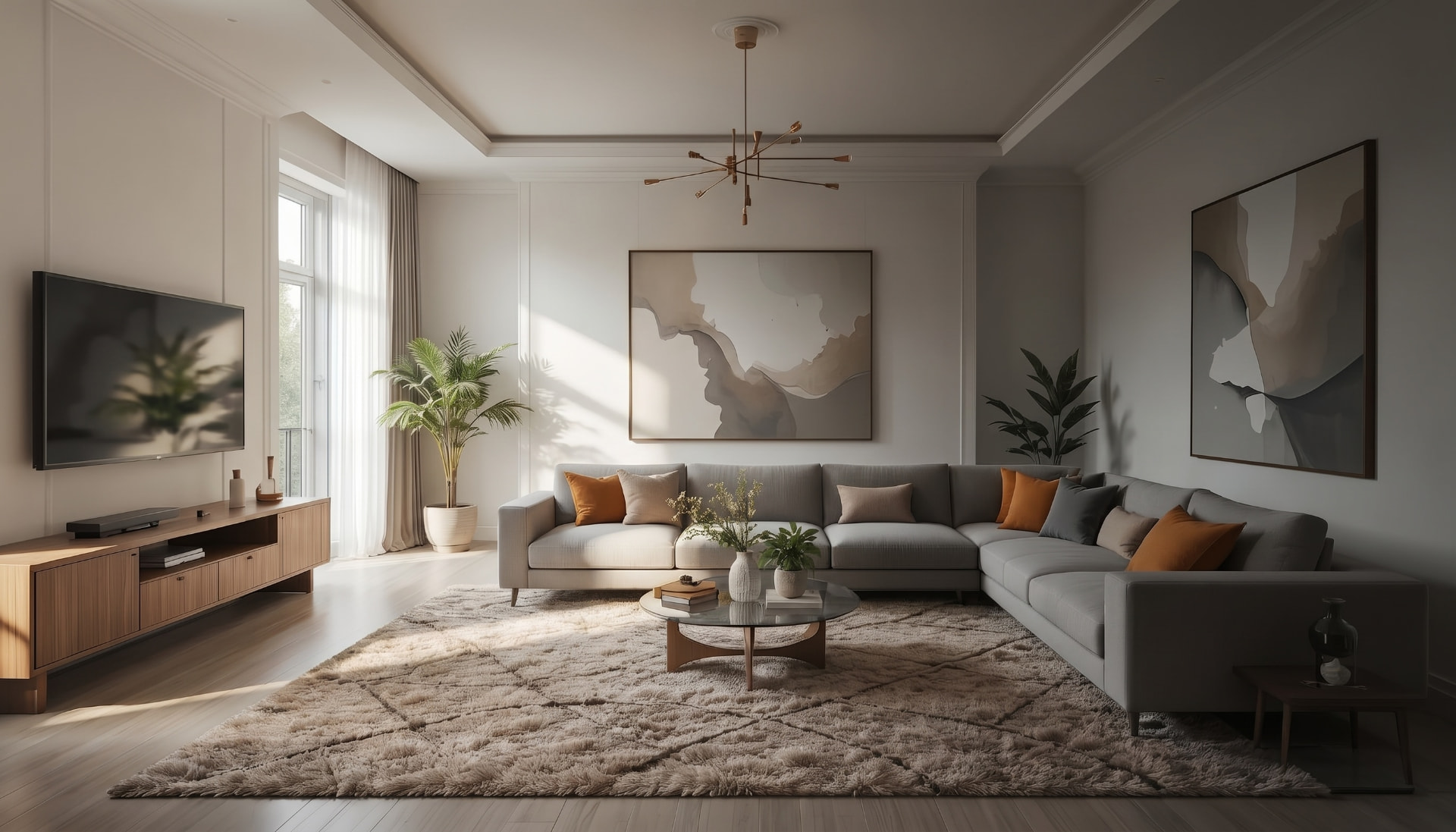 Editorial great room photograph with layered light